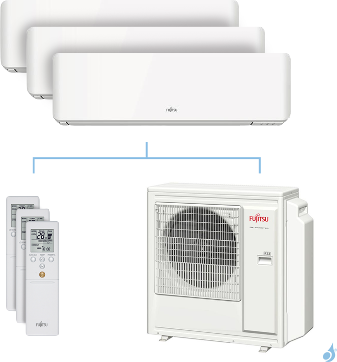 FUJITSU Climatisation tri-split FUJITSU KGTB 8kW taille 3.5 + 4 + 4 - ASYG12/14/14KGTB + AOYG30KBTA4