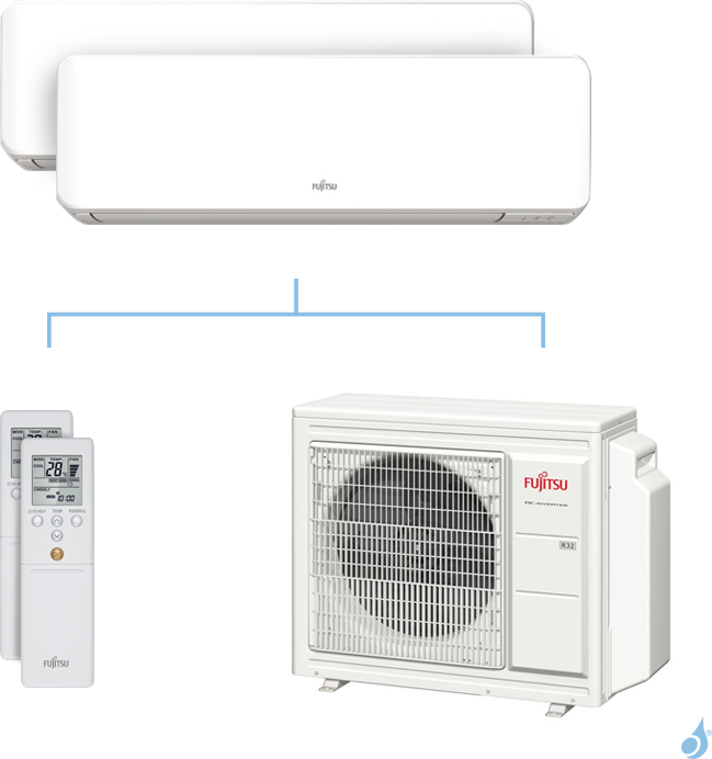 FUJITSU Climatisation bi-split FUJITSU KMCC 5.4kW taille 2 + 2.5 - ASYG07/09KMCC + AOYG18KBTA3