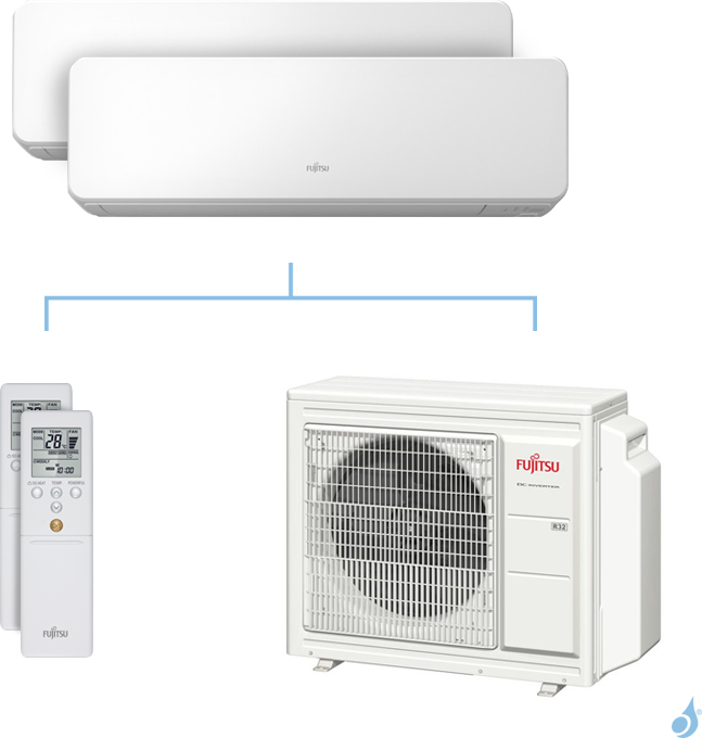 FUJITSU Climatisation bi-split FUJITSU KGTB 5.4kW taille 2 + 2.5 - ASYG07/09KGTB + AOYG18KBTA3