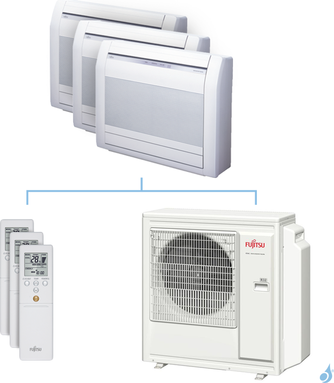 FUJITSU Climatisation tri-split FUJITSU Console KVCA 8kW taille 2.5 + 2.5 + 4 - AGYG09/09/14KVCA + AOYG30KBTA4