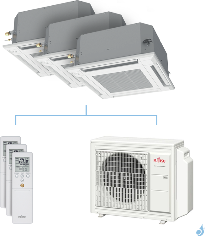 FUJITSU Climatisation tri-split FUJITSU cassette KVLA 5.4kW taille 2 + 2.5 + 4 - AUXG07/09/14KVLA + AOYG18KBTA3