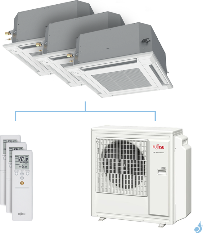 FUJITSU Climatisation tri-split FUJITSU cassette KVLA 8kW taille 2 + 2.5 + 2.5 - AUXG07/09/09KVLA + AOYG30KBTA4