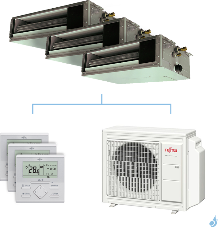 FUJITSU Climatisation tri-split FUJITSU gainable KSLAP 6.8kW taille 2 + 2 + 5 - ARXG07/07/18KSLAP + AOYG24KBTA3