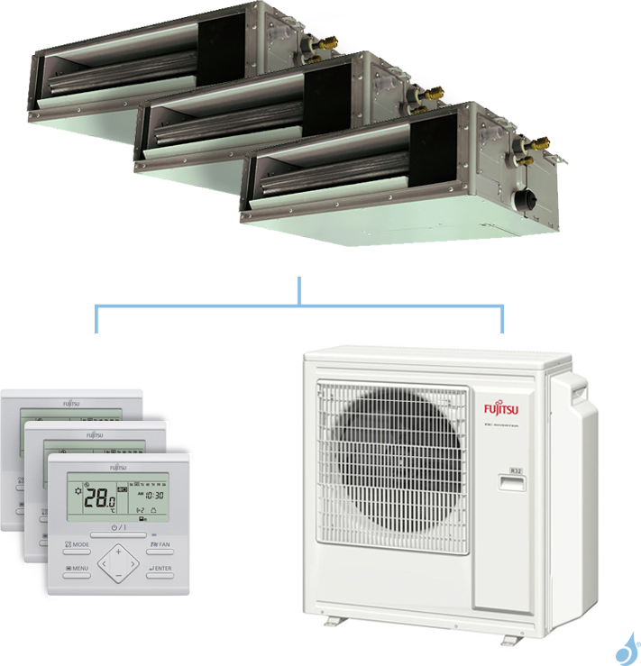 FUJITSU Climatisation tri-split FUJITSU gainable KSLAP 8kW taille 2 + 4 + 4 - ARXG07/14/14KSLAP + AOYG30KBTA4