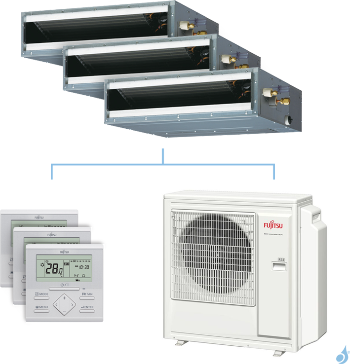 FUJITSU Climatisation tri-split FUJITSU gainable KLLAP 8kW taille 2 + 3.5 + 5 - ARXG07/12/18KLLAP + AOYG30KBTA4