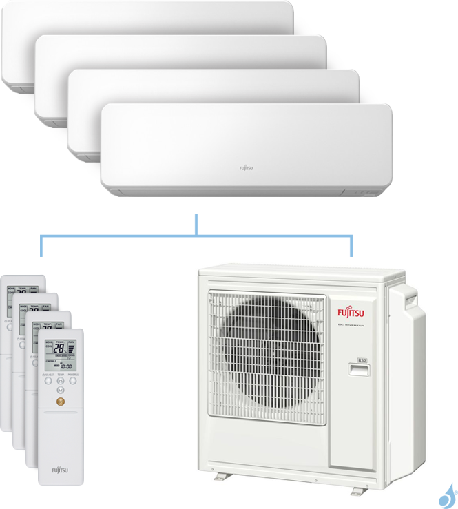 FUJITSU Climatisation quadri-split FUJITSU KMCC 9.5kW taille 2 + 3.5 + 3.5 + 3.5 - ASYG07/12/12/12KMCC + AOYG36KBTA5