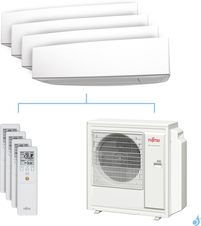 FUJITSU Climatisation quadri-split FUJITSU KETA 8kW taille 2 + 2 + 3.5 + 4 - ASYG07/07/12/14KETA + AOYG30KBTA4