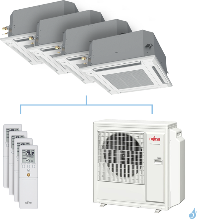 FUJITSU Climatisation quadri-split FUJITSU cassette KVLA 8kW taille 2 + 3.5 + 3.5 + 5 - AUXG07/12/12/18KVLA + AOYG30KBTA4