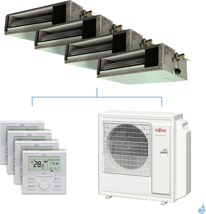 FUJITSU Climatisation quadri-split FUJITSU gainable KSLAP 8kW taille 2 + 2 + 2.5 + 5 - ARXG07/07/09/18KSLAP + AOYG30KBTA4