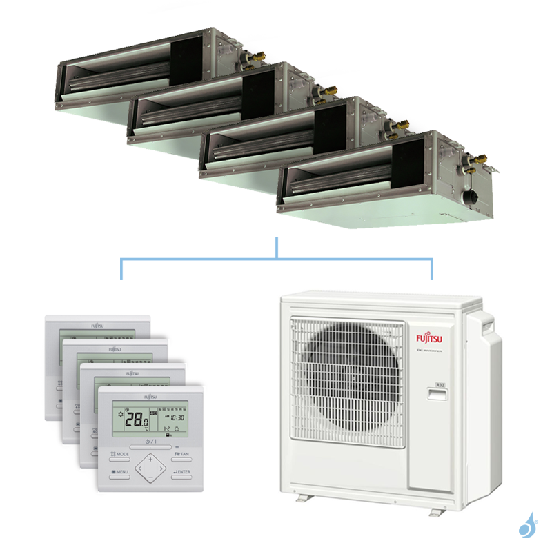 FUJITSU Climatisation quadri-split FUJITSU gainable KSLAP 8kW taille 2 + 2.5 + 4 + 5 - ARXG07/09/14/18KSLAP + AOYG30KBTA4