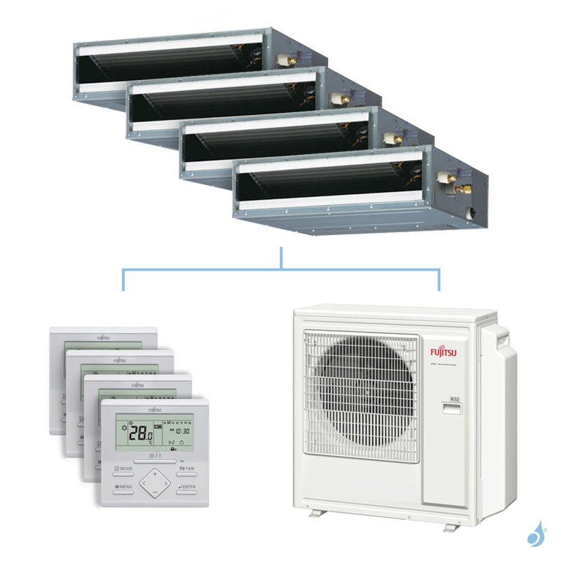 FUJITSU Climatisation quadri-split FUJITSU gainable KLLAP 8kW taille 2 + 2 + 3.5 + 4 - ARXG07/07/12/14KLLAP + AOYG30KBTA4