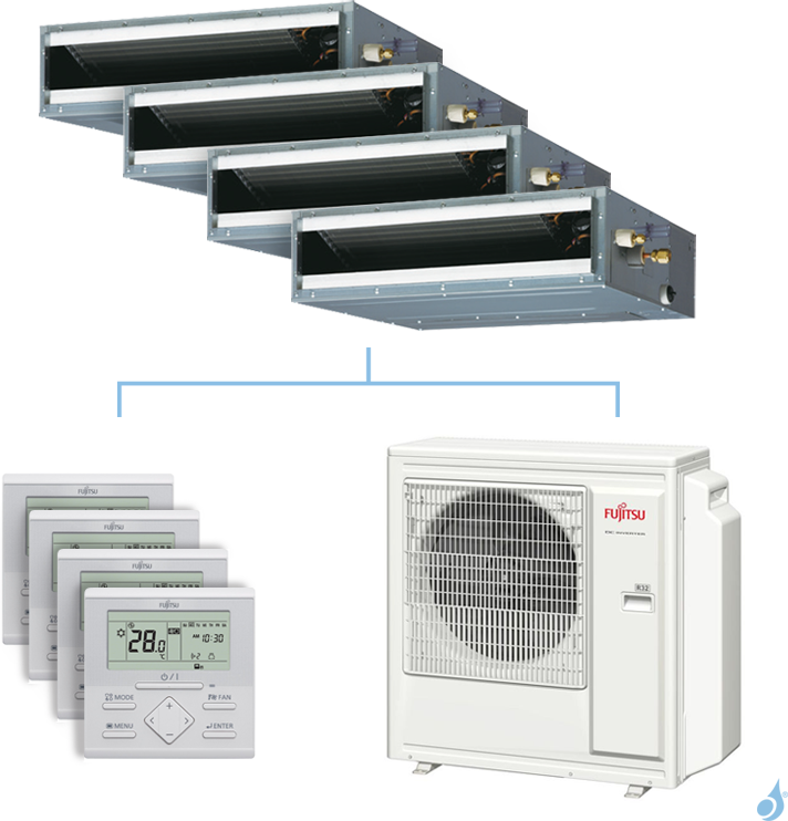 FUJITSU Climatisation quadri-split FUJITSU gainable KLLAP 9.5kW taille 2 + 3.5 + 3.5 + 5 - ARXG07/12/12/18KLLAP + AOYG36KBTA5