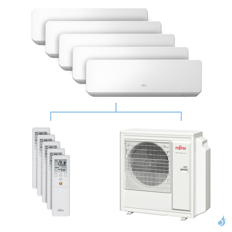 FUJITSU Climatisation penta-split FUJITSU KGTB 9.5kW taille 2 + 2 + 3.5 + 3.5 + 4 - ASYG07/07/12/12/14KGTB + AOYG36KBTA5