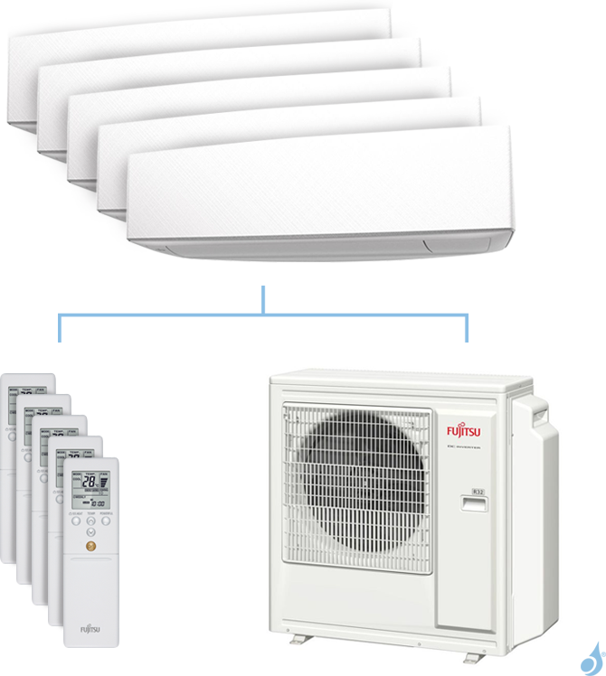 FUJITSU Climatisation penta-split FUJITSU KETA 9.5kW taille 2 + 2 + 3.5 + 3.5 + 4 - ASYG07/07/12/12/14KETA + AOYG36KBTA5