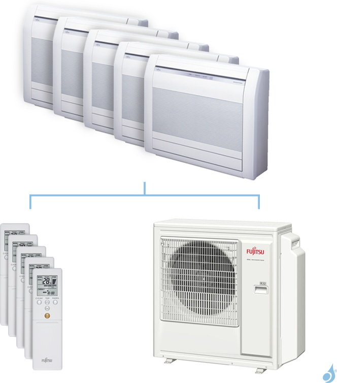 FUJITSU Climatisation penta-split FUJITSU Console KVCA 9.5kW taille 2.5 + 2.5 + 2.5 + 2.5 + 2.5 - AGYG09/09/09/09/09KVCA + AOYG36KBTA5