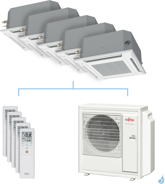 FUJITSU Climatisation penta-split FUJITSU cassette KVLA 9.5kW taille 2 + 2 + 2 + 3.5 + 5 - AUXG07/07/07/12/18KVLA + AOYG36KBTA5