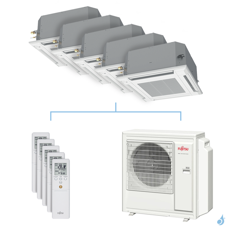 FUJITSU Climatisation penta-split FUJITSU cassette KVLA 9.5kW taille 2.5 + 2.5 + 2.5 + 2.5 + 4 - AUXG09/09/09/09/14KVLA + AOYG36KBTA5