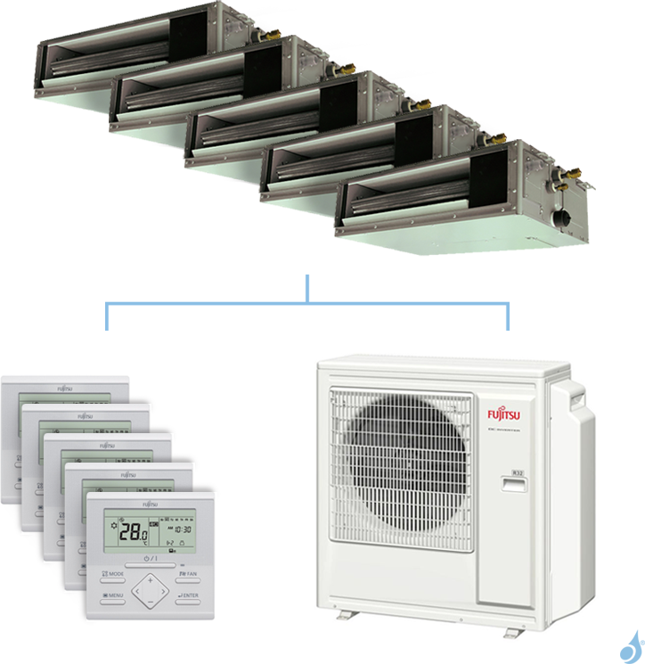 FUJITSU Climatisation penta-split FUJITSU gainable KSLAP 9.5kW taille 2 + 2 + 2 + 3.5 + 5 - ARXG07/07/07/12/18KSLAP + AOYG36KBTA5