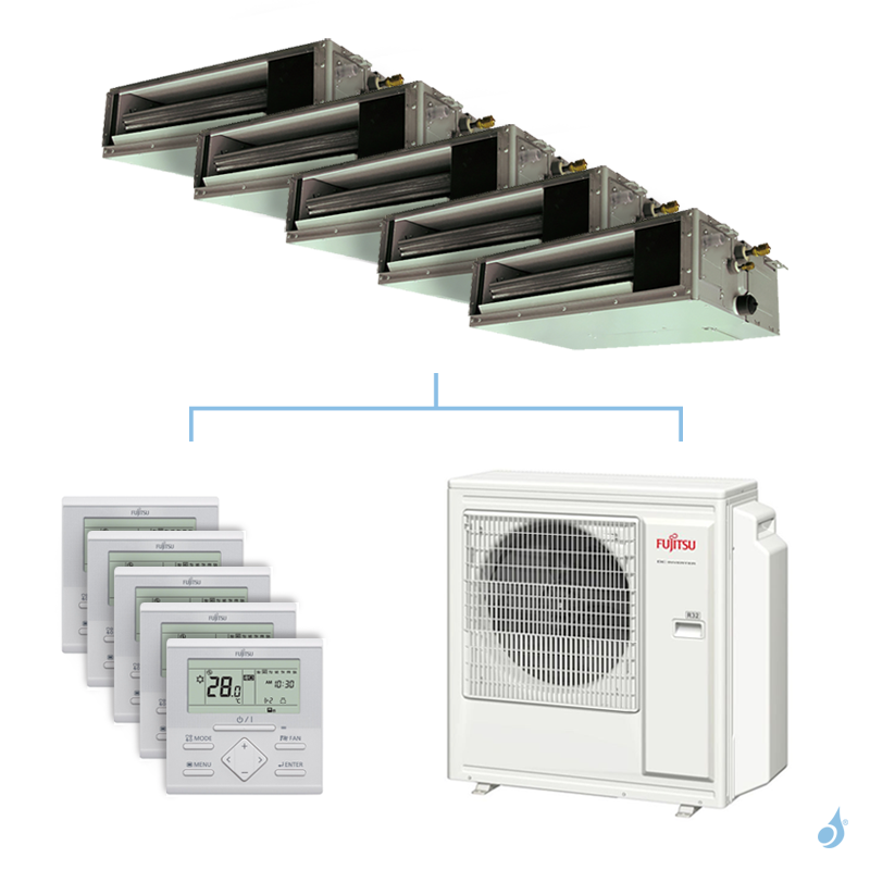 FUJITSU Climatisation penta-split FUJITSU gainable KSLAP 9.5kW taille 2 + 2 + 2.5 + 3.5 + 4 - ARXG07/07/09/14/14KSLAP + AOYG36KBTA5