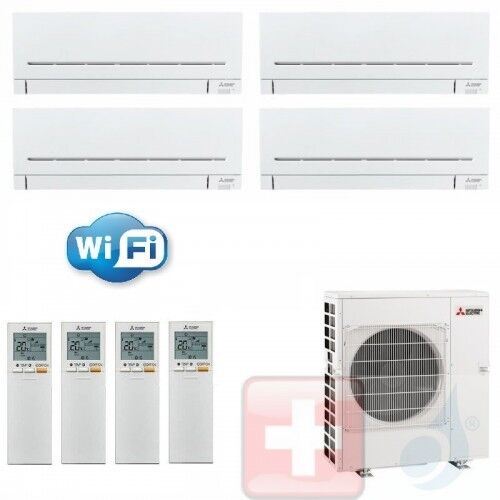 Mitsubishi Klimageräte Quadri Split Plus Weiß 9+9+9+18 MXZ-4F72VF WiFi R-32 A+++ A+ MSZ-AP-VGK 2.5+2.5+2.5+5.0 kW