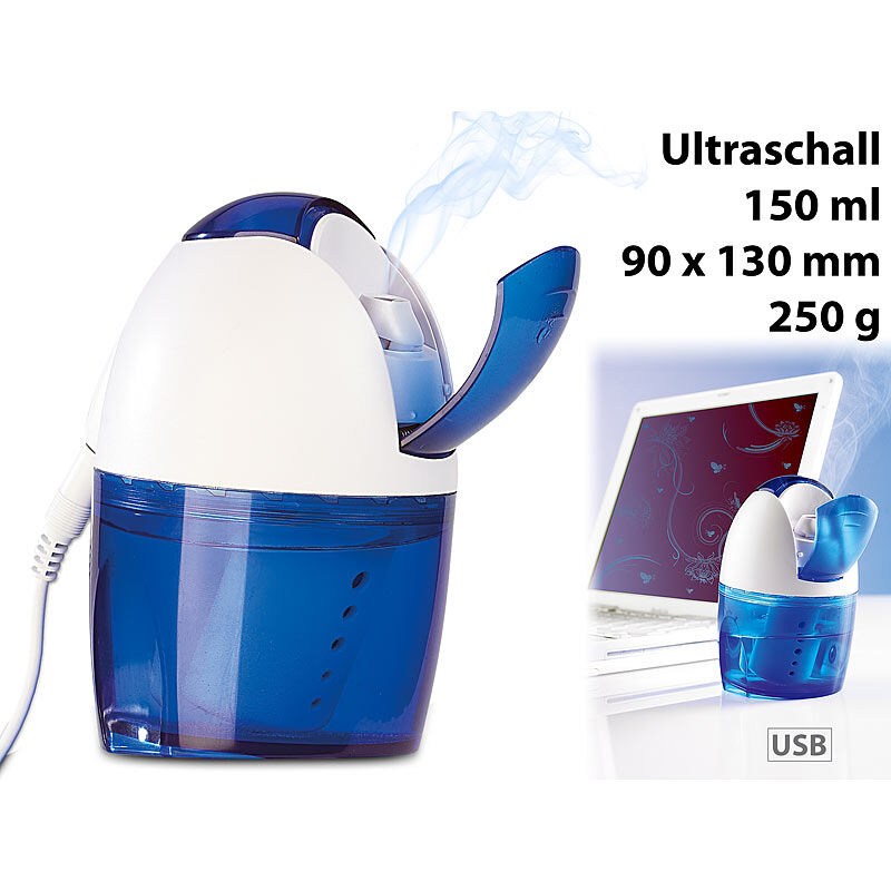 infactory Mini-USB-Luftbefeuchter mit Ultraschall und LED-Beleuchtung, 150 ml