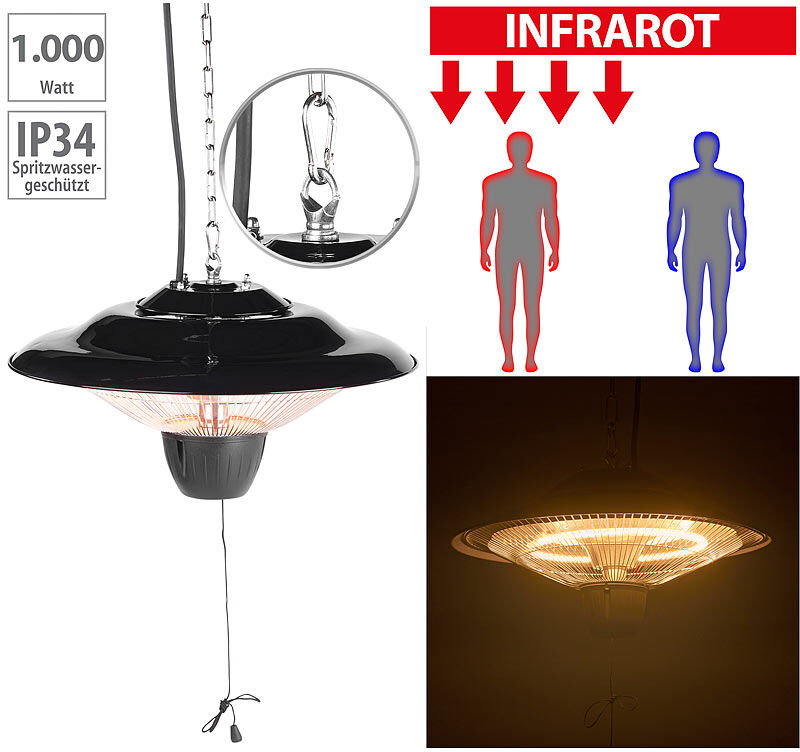 Semptec Urban Survival Technology Infrarot-Außen-Deckenheizstrahler IRW-1000, IP34, 1.000 W