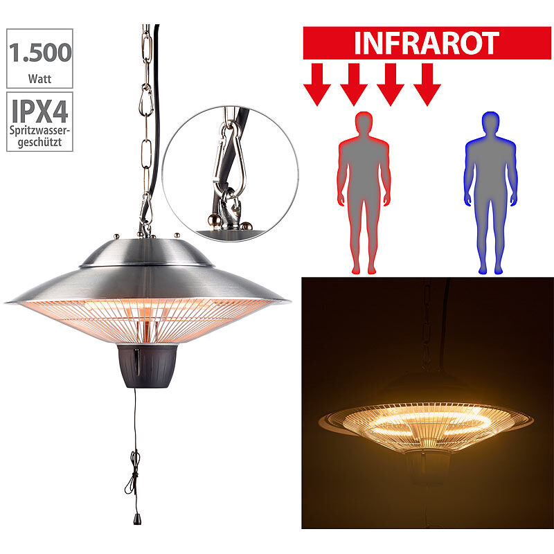 Semptec Urban Survival Technology Infrarot-Deckenheizstrahler IRW-1510, 3 Heizstufen, 1.500 Watt, IPX4