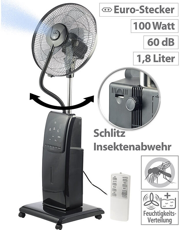 Sichler Haushaltsgeräte Sprühnebel-Standventilator mit Anti-Insekten-Funktion, 100 W, Ø 40 cm