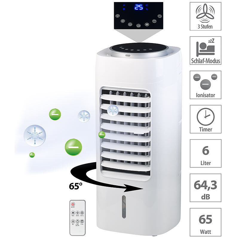 Sichler Haushaltsgeräte 3in1-Luftkühler, Luftbefeuchter & Ionisator, Touch-Tasten, Timer, 65 W