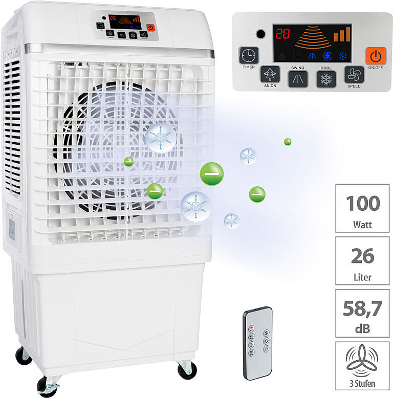 Sichler Haushaltsgeräte 2in1-Luftkühler & Luftbefeuchter mit Ionisator, 26 Liter, 100 W, 25 m²