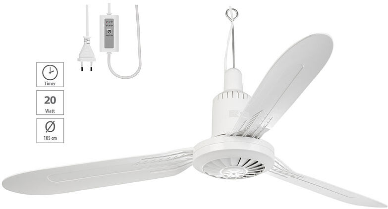 Sichler Haushaltsgeräte Mobiler XXL-Decken-Ventilator, 3 Flügel, Timer, Haken, 105 cm, 20 W