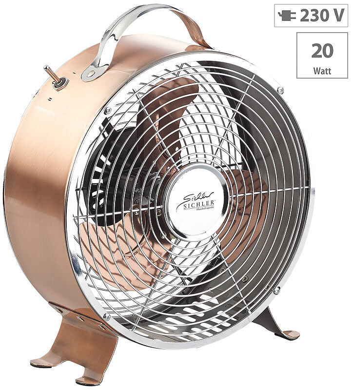 Sichler Haushaltsgeräte Tisch-Ventilator aus Vollmetall im Retro-Design, 20 Watt