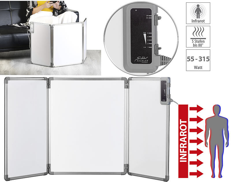 Sichler Haushaltsgeräte Faltbares Fern-Infrarot-Heizpanel mit Alu-Rahmen, bis 80 °C, 315 Watt