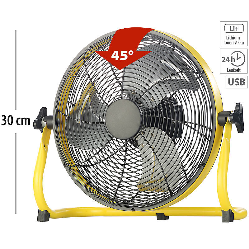 Sichler Haushaltsgeräte Akku-Vollmetall-Bodenventilator, bis 1.200 U/Min., 30 cm, 15 Ah, IPX4