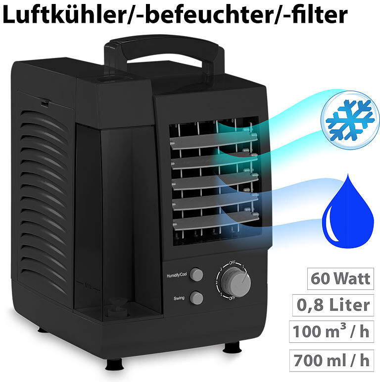 Sichler Haushaltsgeräte Kompakter 3in1-Tisch-Luftkühler, -Luftbefeuchter & -Luftfilter, 60 W