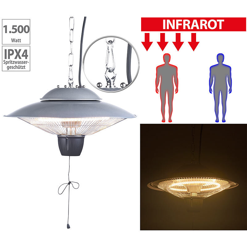 Semptec Urban Survival Technology Infrarot-Decken-Heizstrahler, 1.500 Watt, spritzwassergeschützt (IPX4)