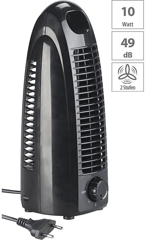 Sichler Haushaltsgeräte Turm-Tischventilator VT-110 mit 2 Geschwindigkeits-Stufen, 10 Watt