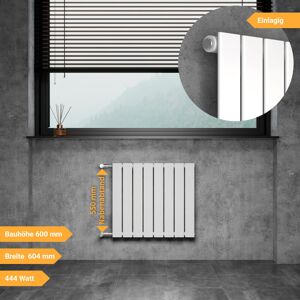 WITEN&NOCK Designheizkörper Bauhöhe 600 mm Breite 604 mm Flachheizkörper mit seitlichen Anschlüssen NA 550 mm 444 Watt weiß einlagig