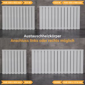 WITEN&NOCK Designheizkörper Bauhöhe 600 mm mit seitlichen Anschlüssen na 550 mm Flachheizkörper weiß Doppellagig Breite 1216 mm 1630 Watt