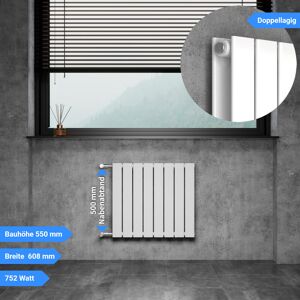 WITEN&NOCK Designheizkörper 550x608 mm Nabenabstand 500 mm Austauschheizkörper mit seitlichen Anschlüssen 752 Watt weiß doppellagig