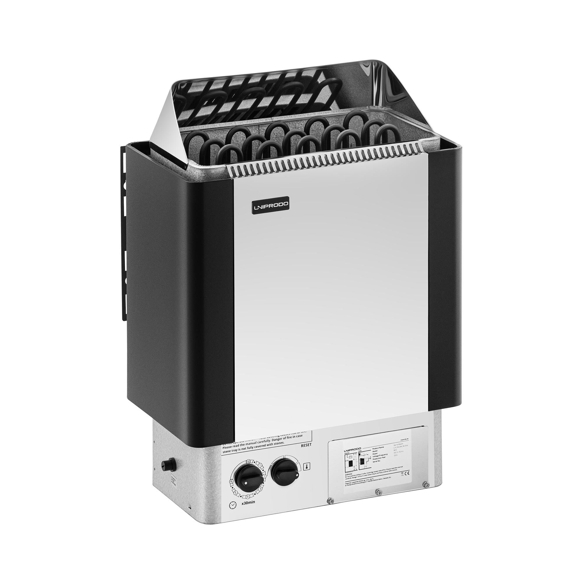 Uniprodo Saunaovn - 8 kW - 30 til 110 °C - inkl. kontrolpanel