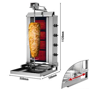 GGM GASTRO - Grill électrique pour gyros/döner - Mobile - 4 brûleurs - max. 60 kg - Portes battantes incluses