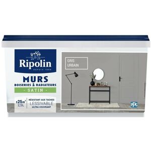 Peinture Murs, Boiseries, Radiateurs RIPOLIN Gris urbain Satin 2,5 L - Gris urbain - Publicité