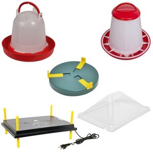 Kit complet plaque de chauffage avec regulateur de temperature  40 x 50 cm + abreuvoir + distributeur automatique de nourriture + couvercle + chauffage pour abreuvoir