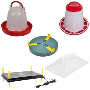 Kit complet plaque de chauffage avec regulateur de temperature 40 x 60 cm + abreuvoir + distributeur automatique de nourriture + couvercle + chauffage pour abreuvoir