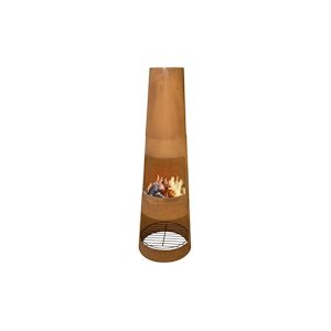 PURLINE Cuisinière à bois , design cylindrique en acier corten, avec conduit de fumée et rangement pour les bûches EFP50