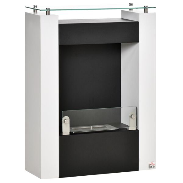 homcom camino bioetanolo con serbatoio da 1.5l e copertura 20m², biocamino in acciaio e vetro, 60x20x79cm, bianco e nero