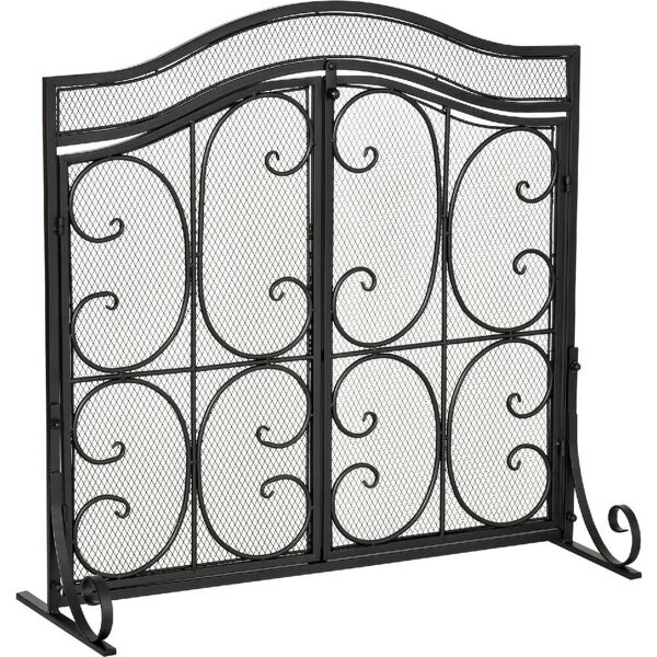 dechome 239 parascintille per camino in metallo con 2 porte chiusura a clip 88x30x89cm nero