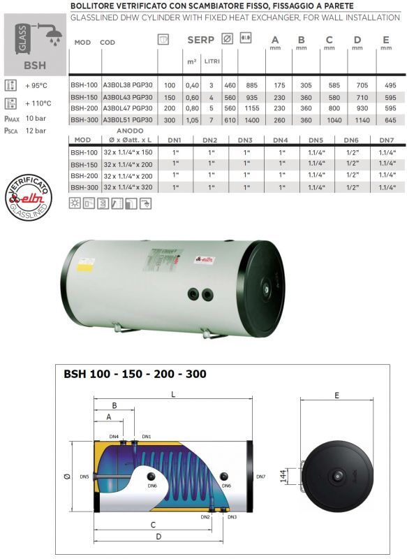 Elbi Bollitore vetrificato per acqua calda sanitaria con scambiatore fisso per montag