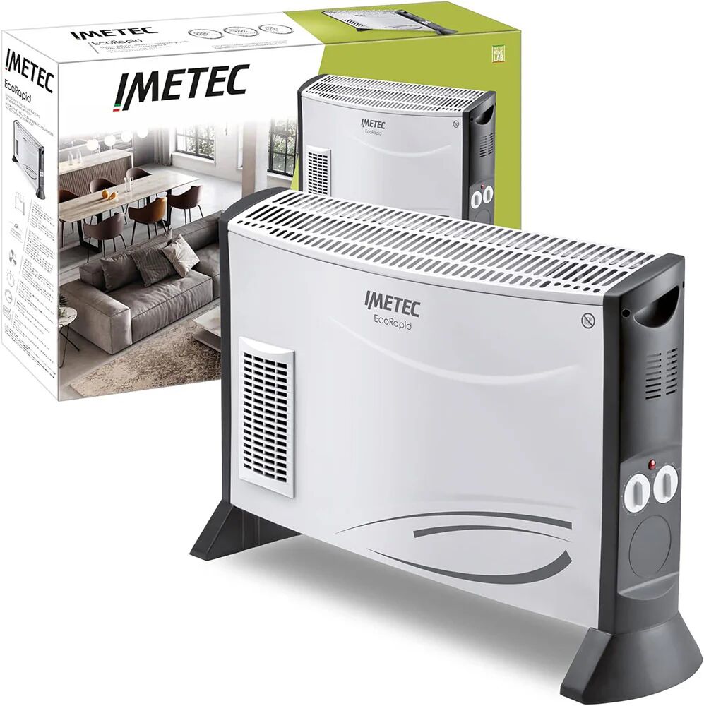 Imetec Eco Rapid, Stufa Elettrica 2000 W, Tecnologia a Basso Consumo Energetico, Termoconvettore 4 Temperature, Termostato Ambiente, Silenzioso